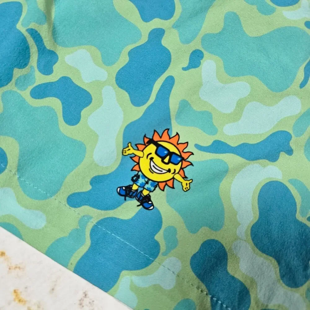 Splashway Waterpark Men's Swim Trunks Size Large Blue Camo Board Shorts L EUC